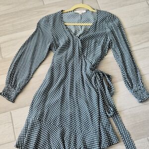 LOFT Dark green Polka Dot Long Sleeve Knee-length Dress